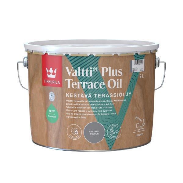 Terasų ir lauko baldų aliejus TIKKURILA VALTTI PLUS TERRACE OIL, pilkos sp., 9 l-0