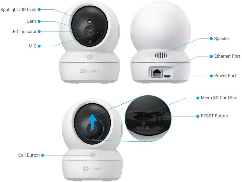 Išmanioji vidaus stebėjimo kamera (3MP), pasukama, EZVIZ CS-H6c, Wi-Fi - 4