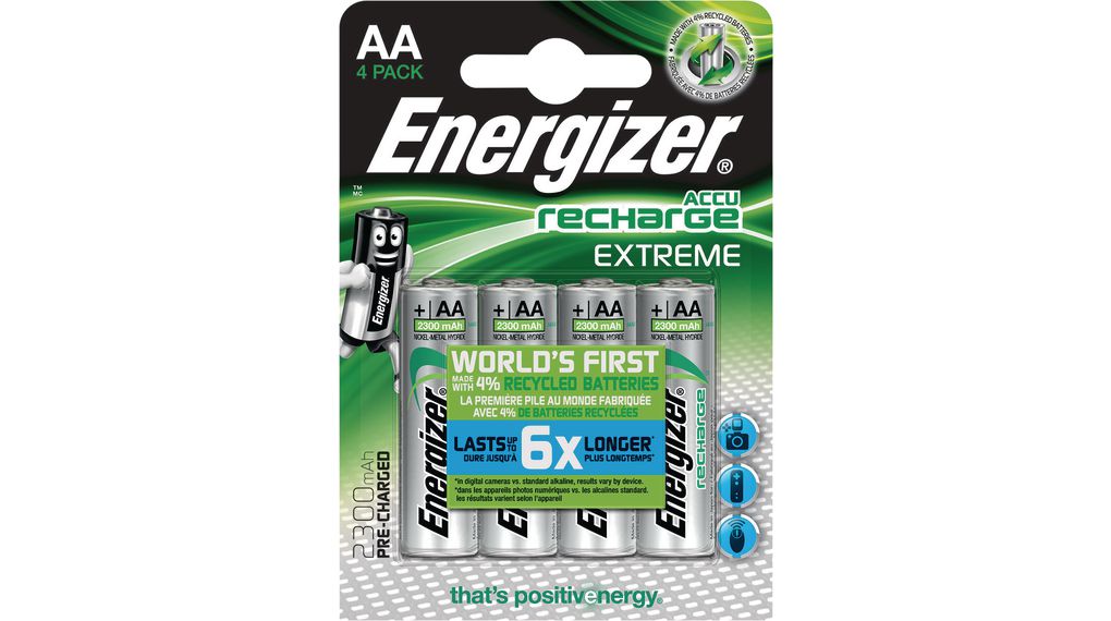 Įkraunami elementai ENERGIZER EXTREME, AA HR6, 1.2V 2300mAh Ni-Mh, 4 vnt.-0