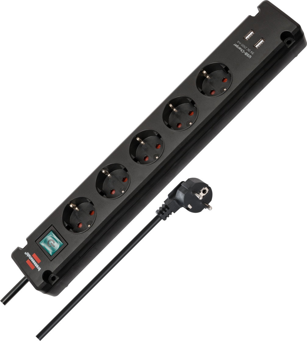Ilgiklis BRENNENSTUHL Bremounta, 5 lizdų, 2 USB, 3m, juodos sp.-0