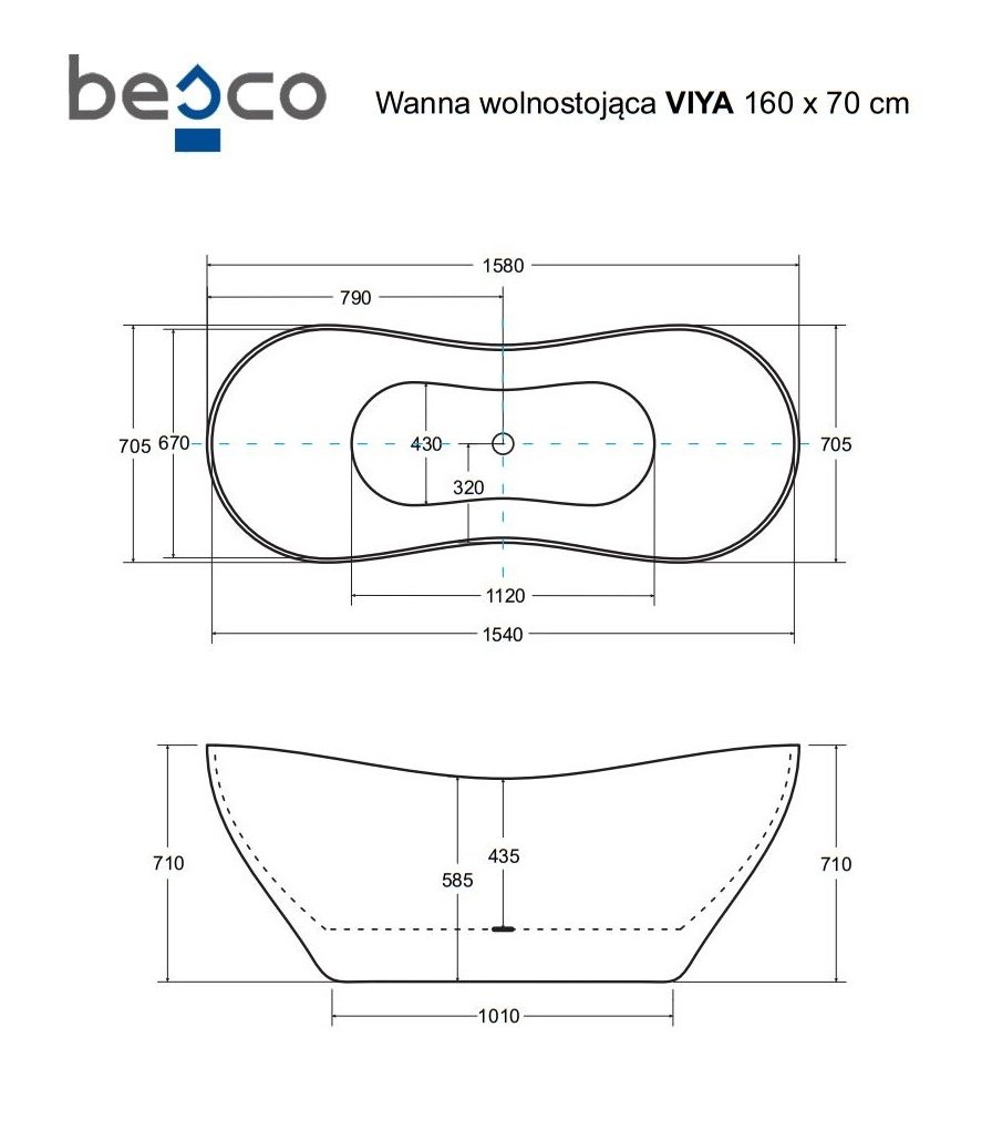 Vonia Besco Viya 160, su Klik-klak Graphite valomu iš viršaus - 8
