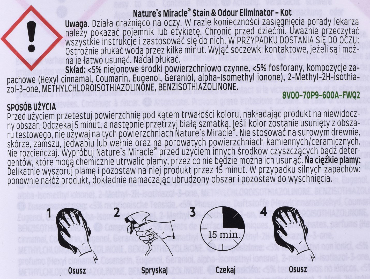 Priemonė įsisenėjusių kačių nešvarumams naikinti Nature's Miracle Ultimate Stain&Odour, 946 ml - 3