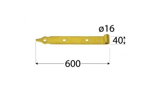 Vartų lankstas ZP600/16, 600 x 40/5,0 mm, universalus, geltonai cinkuotas - 2
