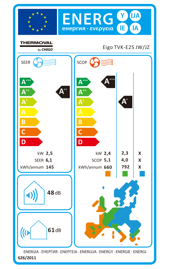 Oro kondicionierius-šilumos siurblys THERMOVAL Eigo TVK-E25, 2,5kW, 9000BTU-1