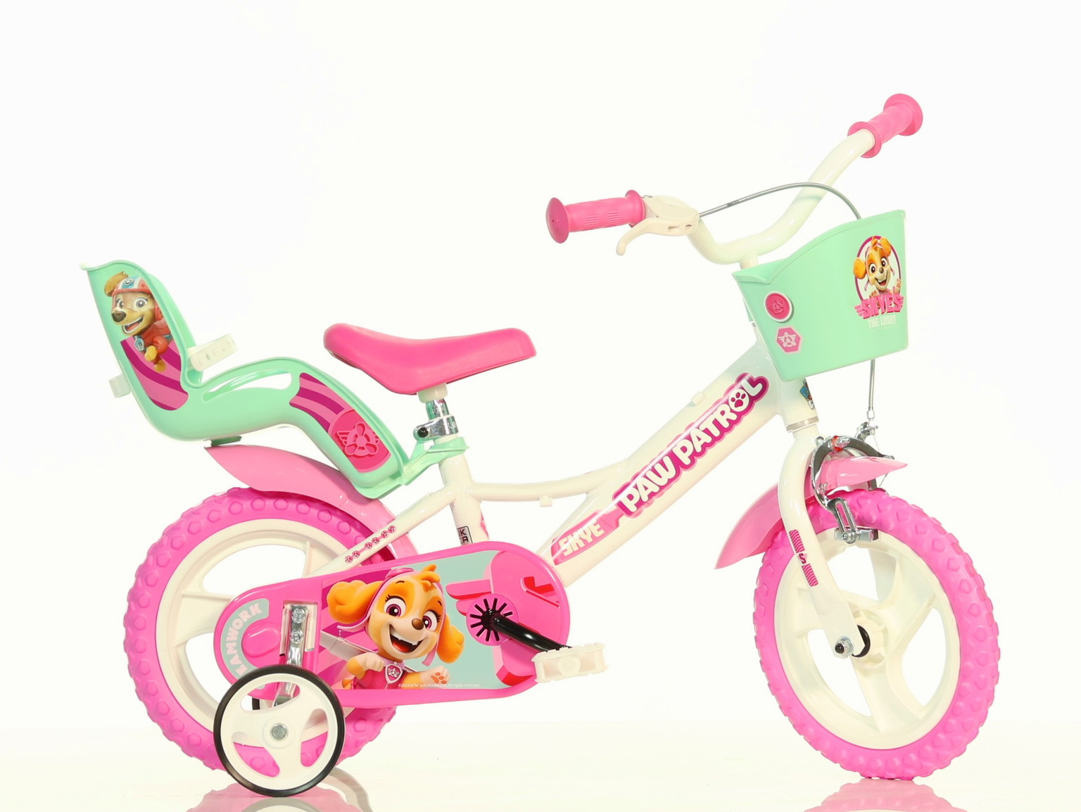 Vaikiškas dviratis Paw Patrol 124RL-PW, baltas/rožinis, 12"-0