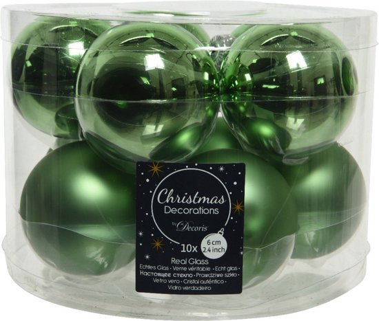 Kalėdinių eglės žaisliukų rinkinys GLASS MISTLETOE, žalios sp., 2 rušių, 6 cm, 10 vnt.