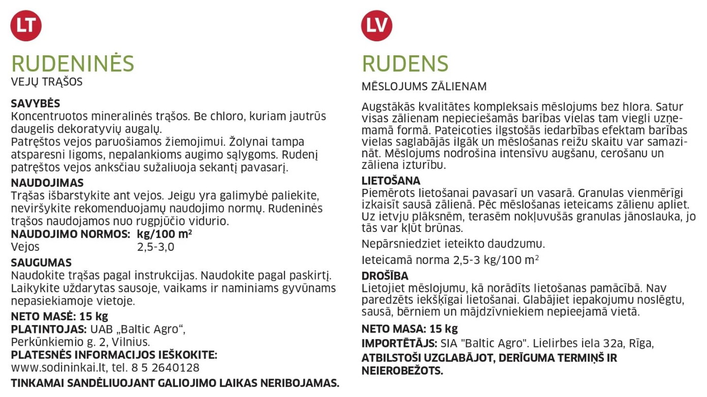 Rudeninės vejų trąšos, 15 kg-1