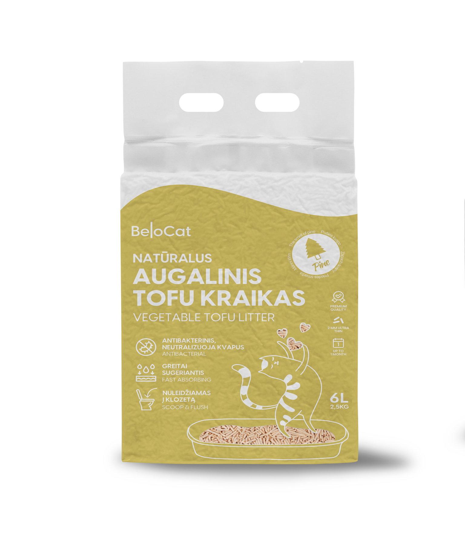 TOFU kraikas katėms BELOCAT, pušies kvapo, 2 mm, 6 L, 2.5 kg-0