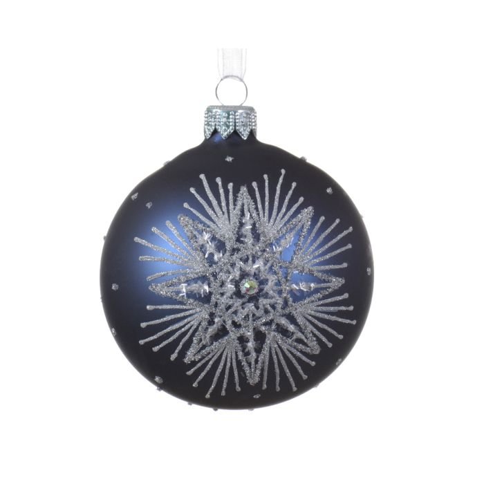 Kalėdinis eglės žaisliukas DECORIS Winter Morning Starburst, t., mėlynos sp., 8 cm, 1 vnt