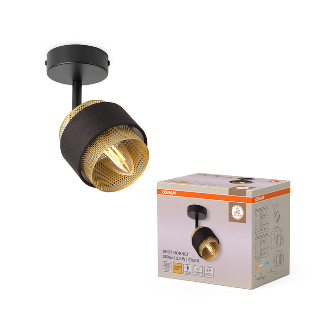 Taškinis šviestuvas OSRAM SPOT HORNET 1xE14 su lemp 2,8W 2700K 250lm  juodos/aukso sp Ø10x14,5cm - 3