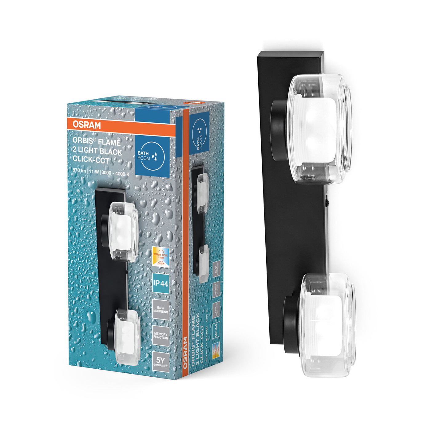 Taškinis LED šviestuvas OSRAM ORBIS FLAME, IP44 2x5,5W CCT 3000/4000K 2x350lm 30x9x13cm - 2