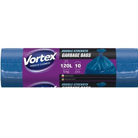 Šiukšlių maišai VORTEX, mėlynos sp., 120 l, 10 vnt, 35 mikr