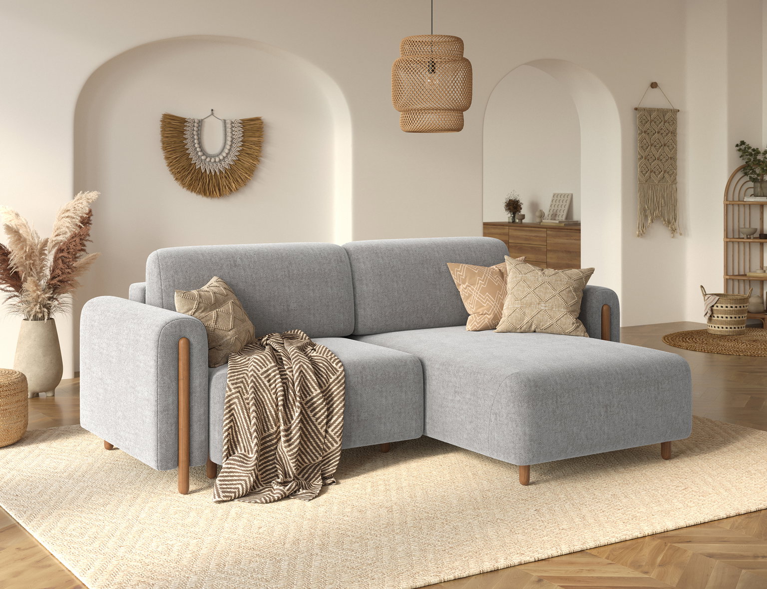 Kampinė sofa Acossta, šviesiai pilka sp., dešininė, 154 x 244 cm x 95 cm - 5