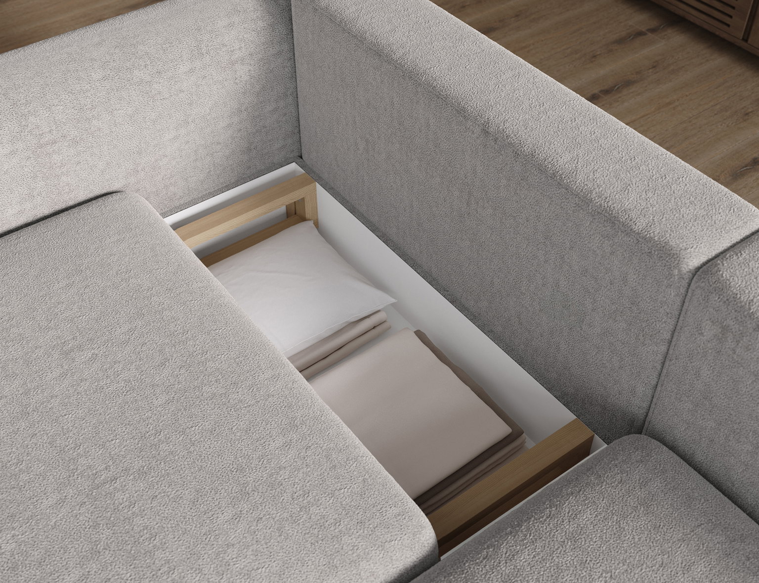 Kampinė sofa Acossta, šviesiai pilka sp., dešininė, 154 x 244 cm x 95 cm - 7