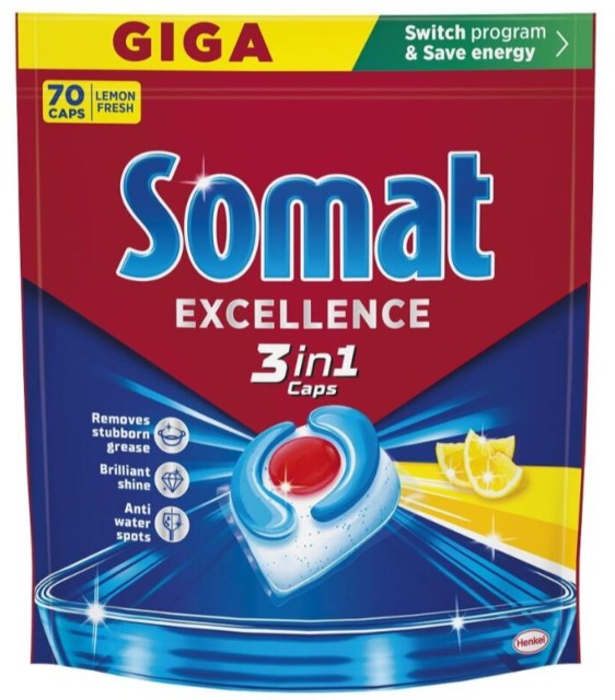 Indaplovių kapsulės SOMAT Lemon 3 in 1, 70 vnt.