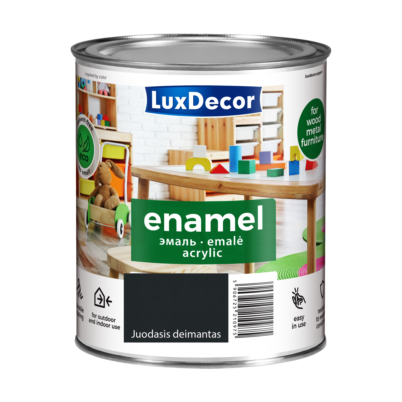 Akriliniai emaliniai dažai LUXDECOR, blizgūs, juodojo deimanto sp., 750 ml-0