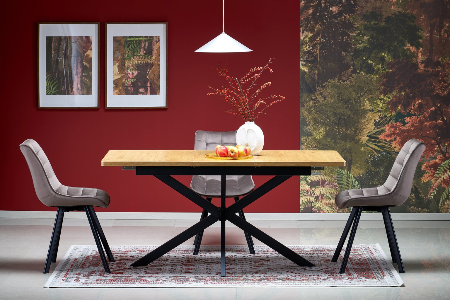 Valgomojo stalas išskleidžiamas Holter, juoda sp./auksinis ąžuolas sp., 120 - 160 cm x 80 cm x 76 cm