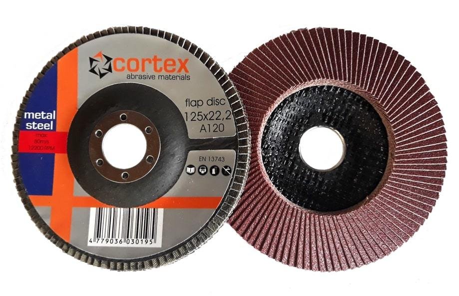 Žiedlapinis šlifavimo diskas CORTEX, 125 x 22 mm, P120, plienui