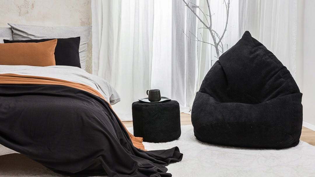 Sėdmaišis su pufu Mega Dot Velour XL, 90x120 cm, juodas-1