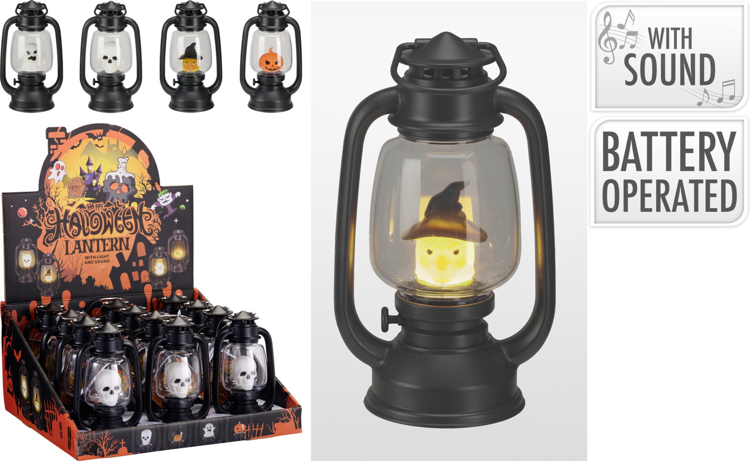Dekoracija HALLOWEEN LANTERN, su šviesele, 4 rūšių, įvairių sp., 6 x 8,3 x 17,8 cm-0