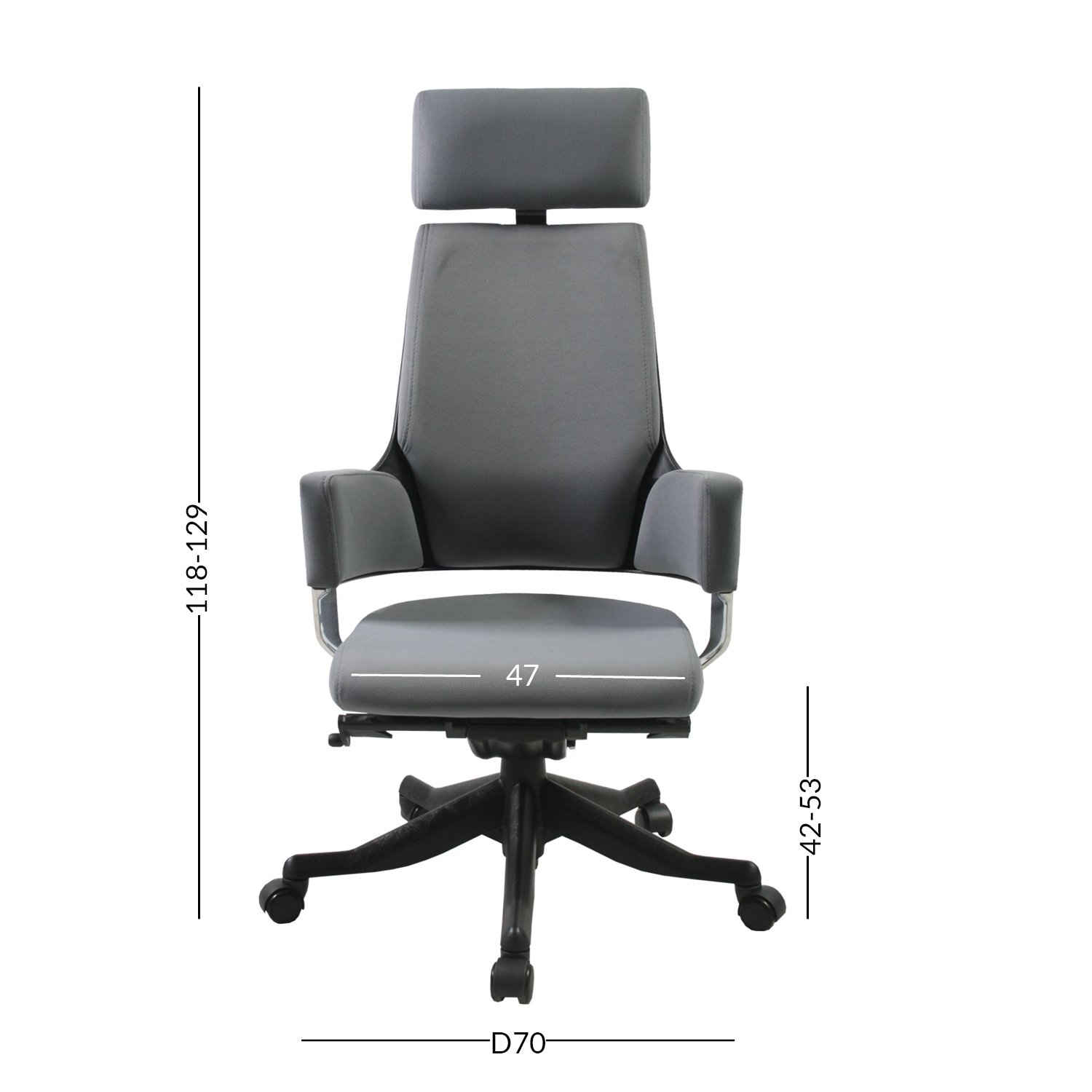 Biuro kėdė DELPHI su galvos atrama, 60x47x117,5-133,5 cm, pilka - 2