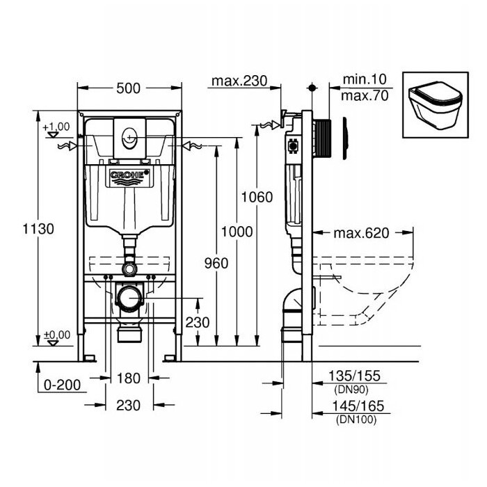 Potinkinis unitazo rėmas GROHE Rapid SL 3in1, mygtukas baltos sp., su laikikliais-1
