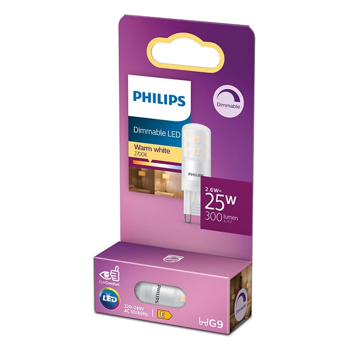 Šviesos diodų lemputė PHILIPS 2,6W (=25W) G9 2700K 300lm dimeriuojama šiltai baltos sp.-1