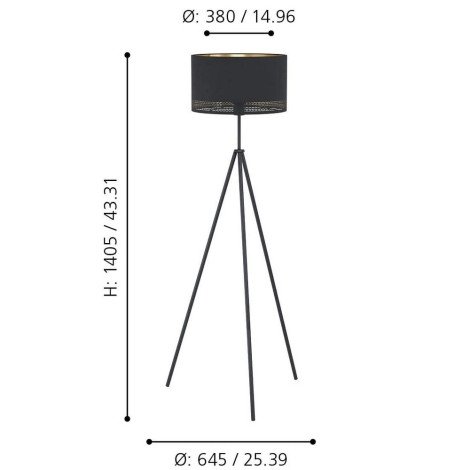 Pastatomas šviestuvas EGLO ESTEPERRA, 1 x E27, max 40W, juodos/ auksinės sp., 38 x 140,5 x 64,5 cm - 2