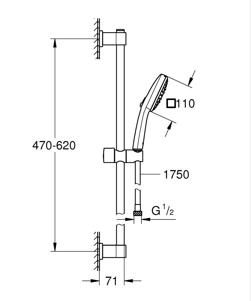 Dušo komplektas GROHE VITALIO COMFORT 110, 3 srovių dušelis, stovas ir žarna, chromo sp. - 7