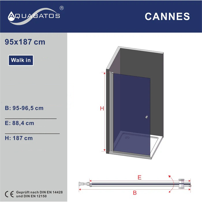 Dušo sienelė AQUABATOS Cannes Walk-in 95x187 - 8
