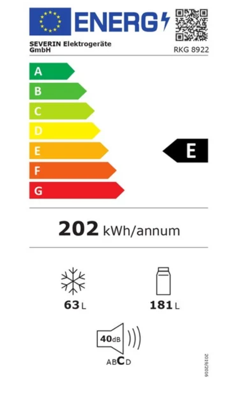 Šaldytuvas su šaldikliu Severin RKG 8923 E, 244L - 3