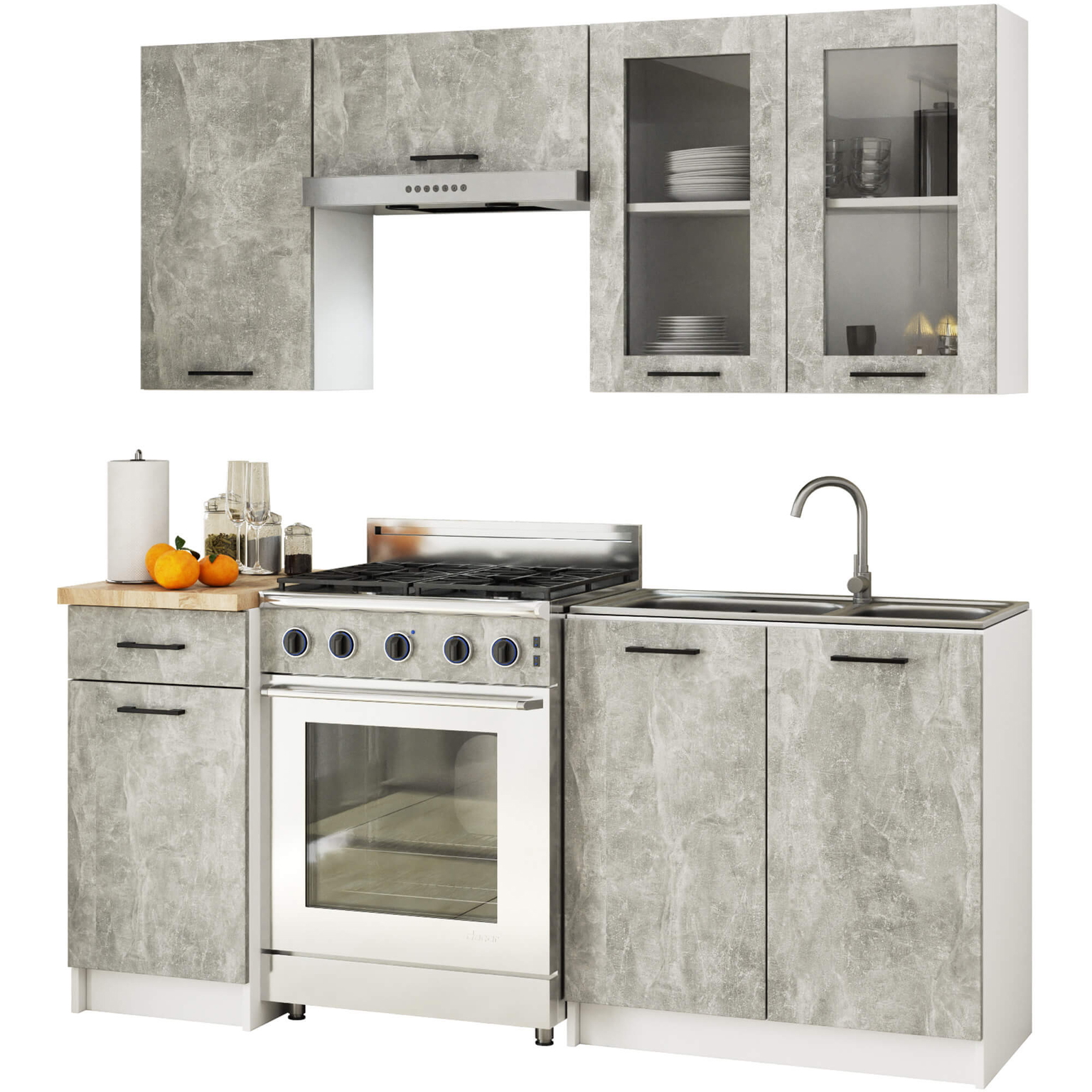 Virtuvės baldų komplektas OLIVIA H720 ,180 cm, balta/betono-0
