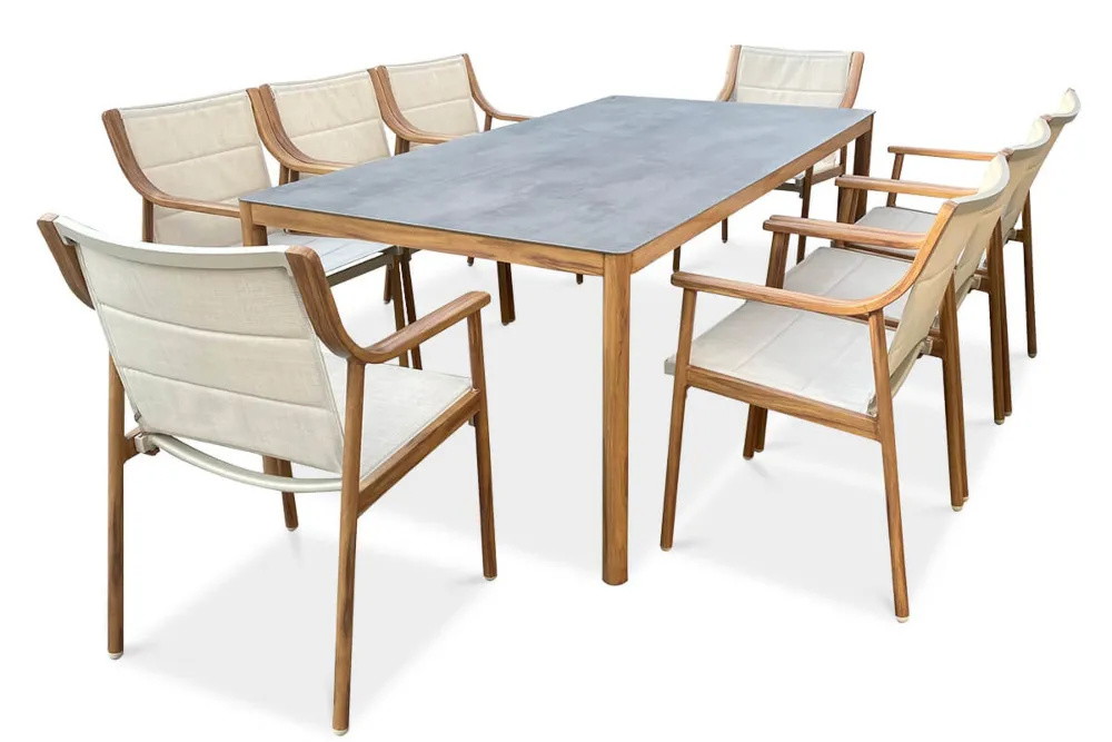 Lauko baldų komplektas PATTAYA DINING Wood Look, 8 vietų, pilka-0