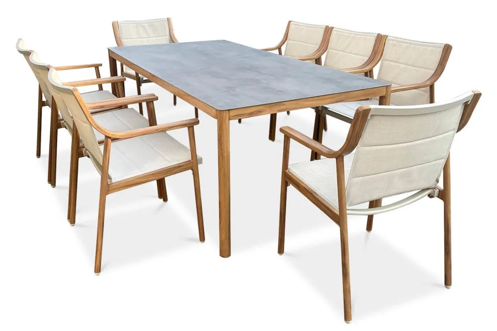 Lauko baldų komplektas PATTAYA DINING Wood Look, 8 vietų, pilka-1