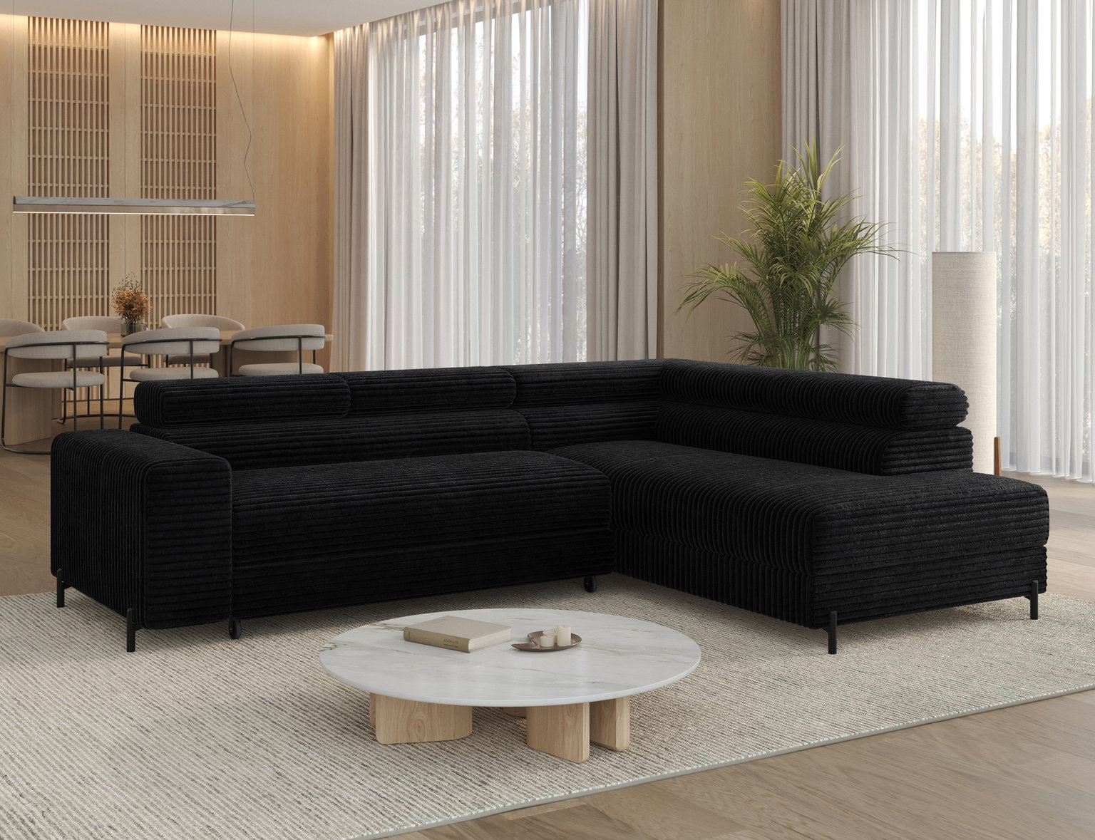 Kampinė sofa - lova Colesio, juoda sp., dešininė, 200 x 274 cm x 93 cm - 5