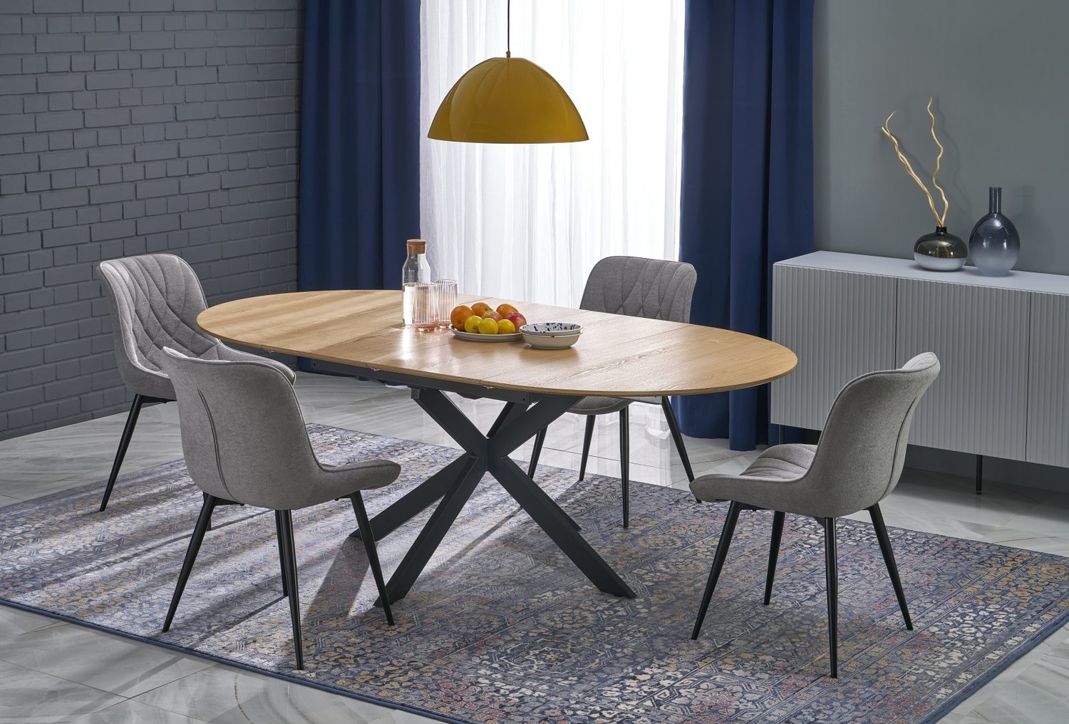 Valgomojo stalas ACORD, 120-200 x 75 cm, ąžuolo/juoda-1