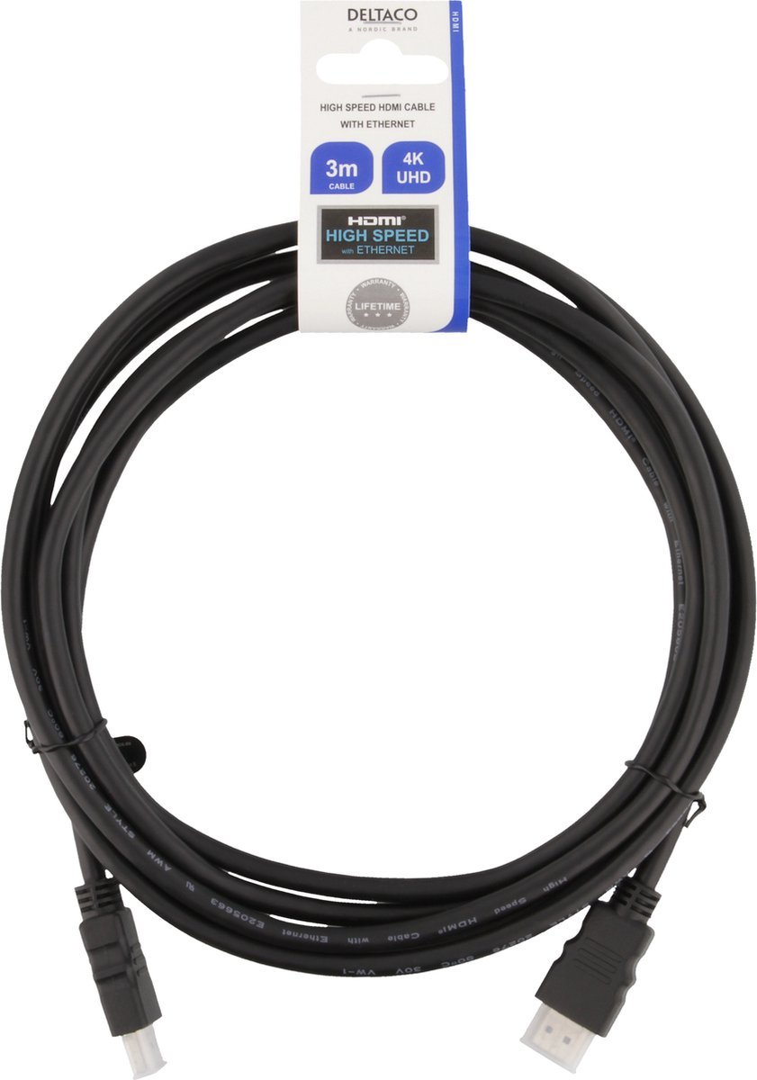 HDMI kabelis DELTACO HDMI-930, didelės spartos 4K, CCS, 3m, juodas - 2