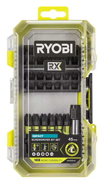 Sukimo antgalių rinkinys RYOBI RARXSD45, PH/PZ/TX/HEX/SL, smūginiai, su laikikliu, 45 vnt. - 1