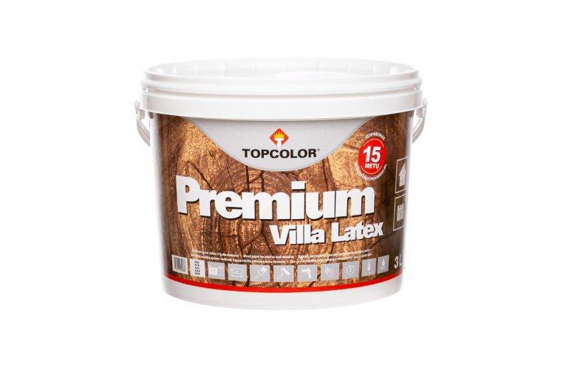 Medinių fasadų dažai TOPCOLOR PREMIUM VILLA LATEX, pusiau matiniai, geltonos sp., 3 l-0
