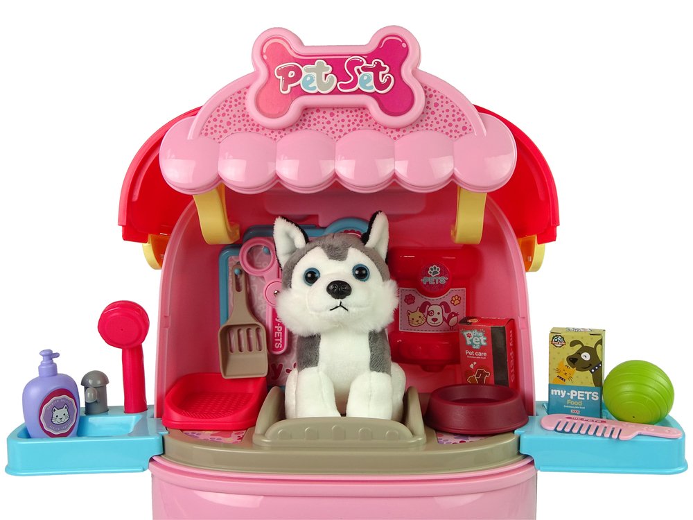 Gyvūnų grožio salonas lagaminėlyje su šuniuku, rožinis - 7