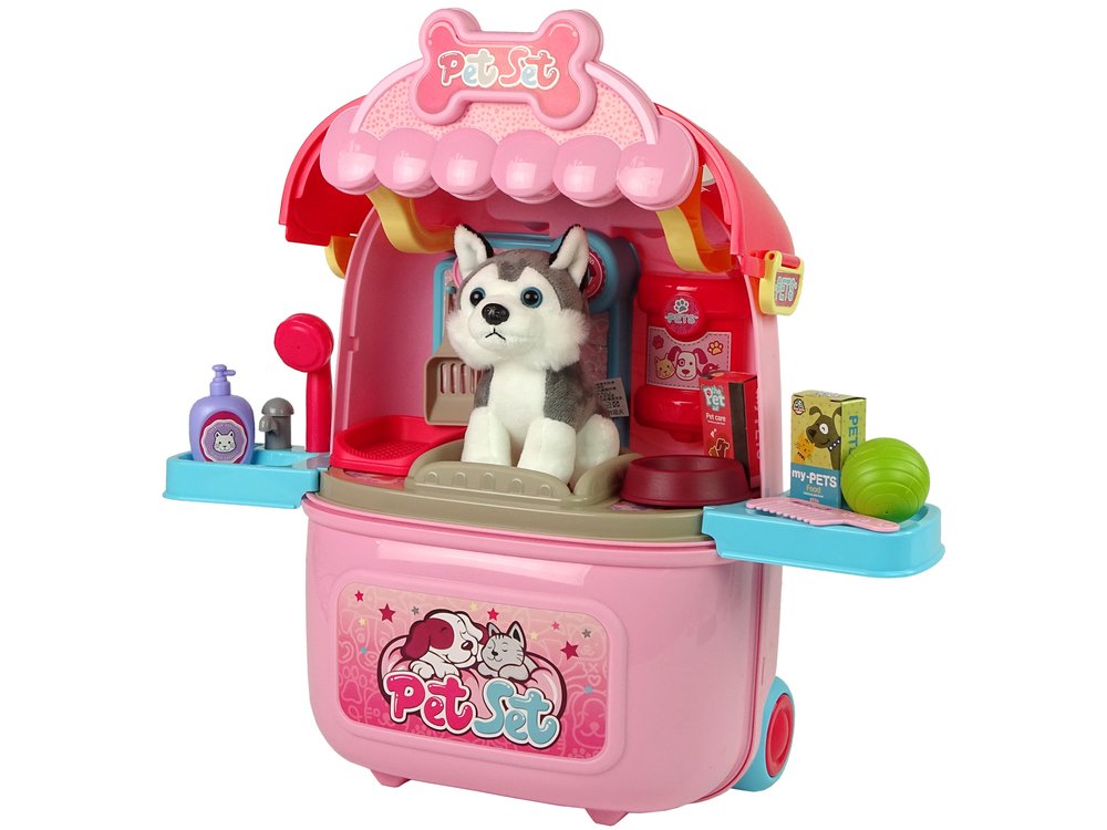Gyvūnų grožio salonas lagaminėlyje su šuniuku, rožinis - 5