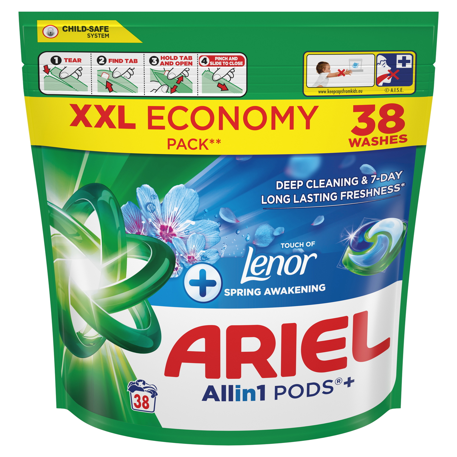 Skalbimo kapsulės ARIEL Spring Awakening, 38 vnt.