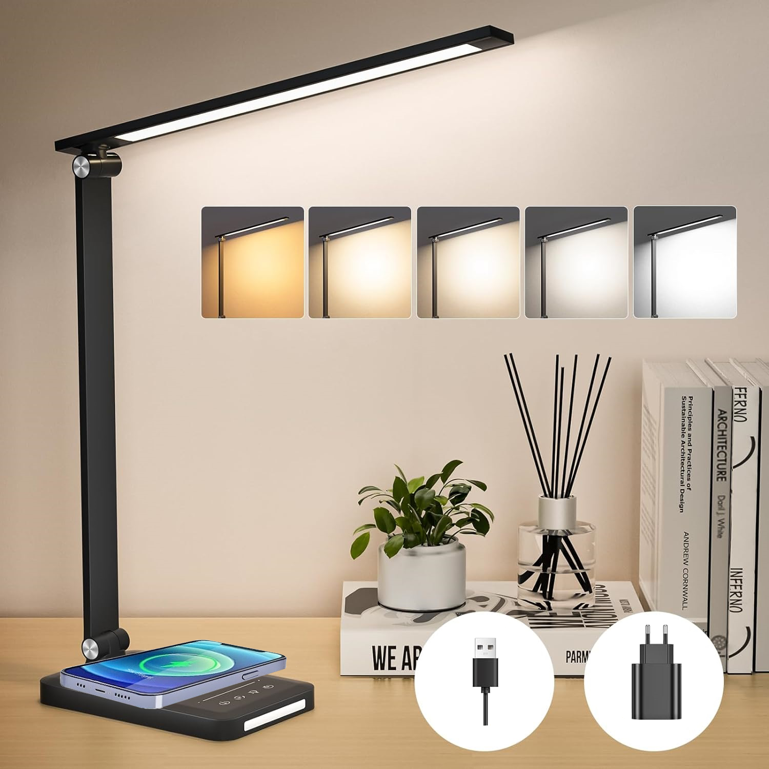 Stalinis LED šviestuvas G.LUX GD-SIMO-T 6W 3000-6500K 500lm USB telefono krovimas, juodas-1