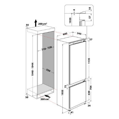 WHIRLPOOL Built-In Refrigerator SP40 801 EU 1, Width 69 cm,  Energy class F (old A+), 193.5 cm, Stop Frost (only feezer) - 1