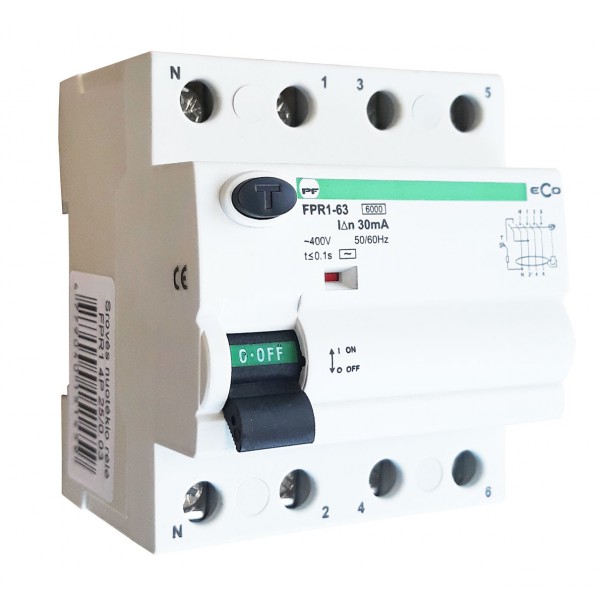 Srovės nuotėkio relė Promfactor FPR1-63 4P 25A 0,03A-0