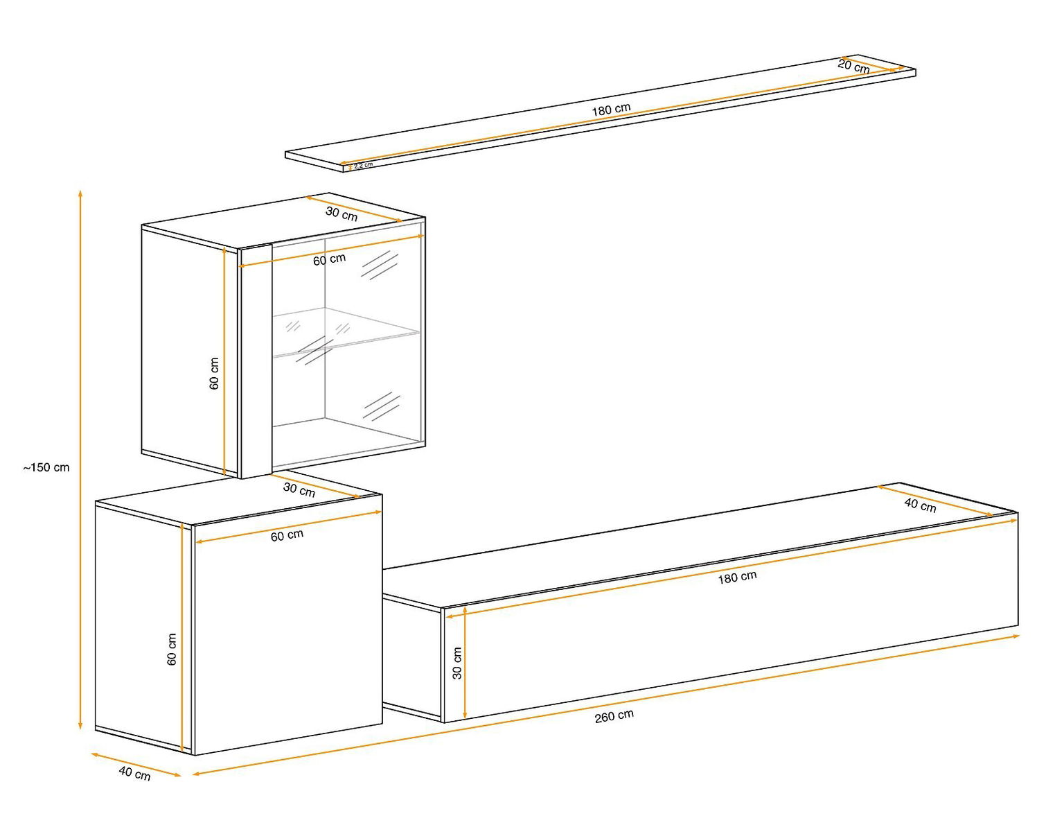 Sekcija Switch XV su LED apšvietimu, juoda/balta - 5