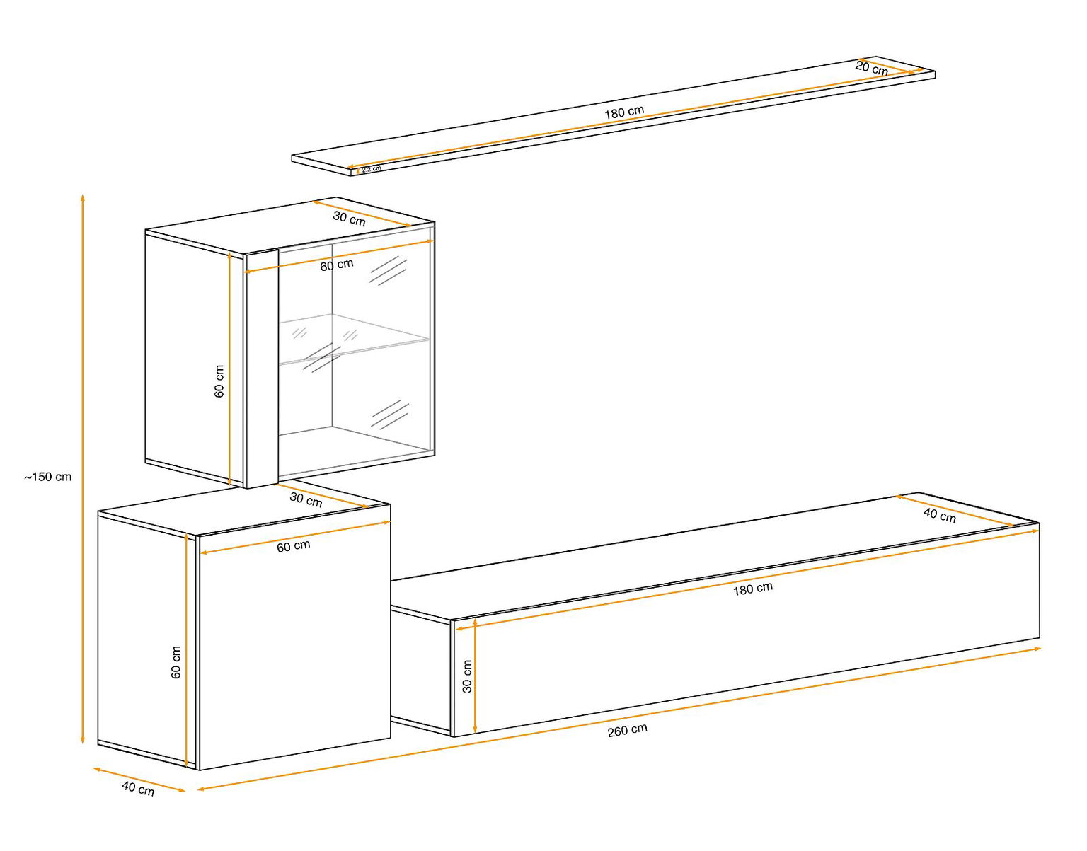 Sekcija Switch XV su LED apšvietimu, juoda/balta - 2