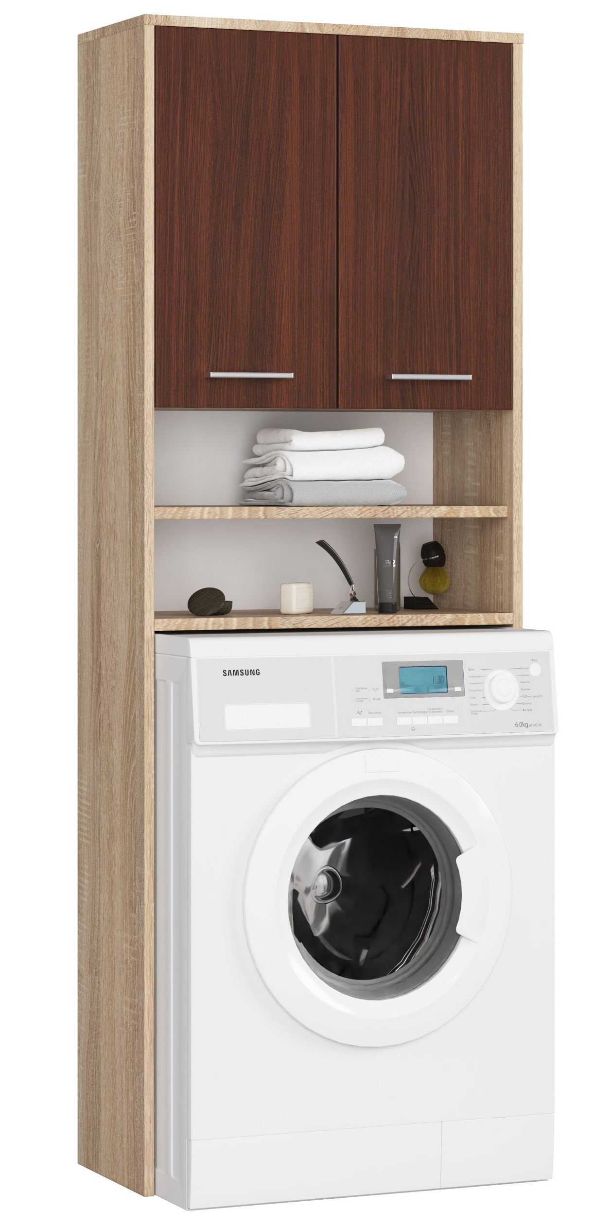 Pastatoma vonios spintelė virš skalbimo mašinos FIN 2D, 60 cm, ąžuolo/venge