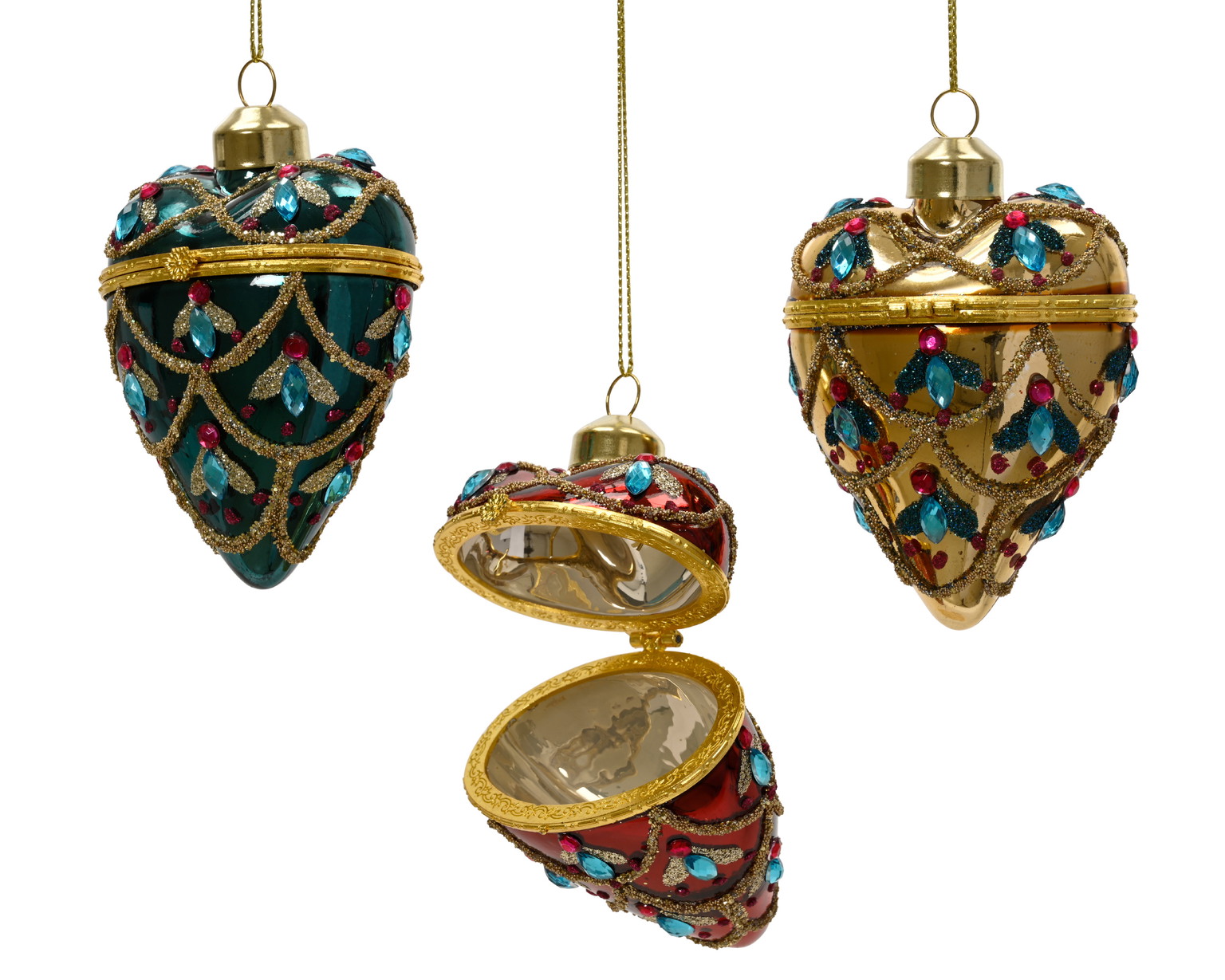 Stiklinis kalėdinis eglės žaisliukas HEART, 3 rūšių, 4,5 x 7 x 8 cm, 1 vnt-0
