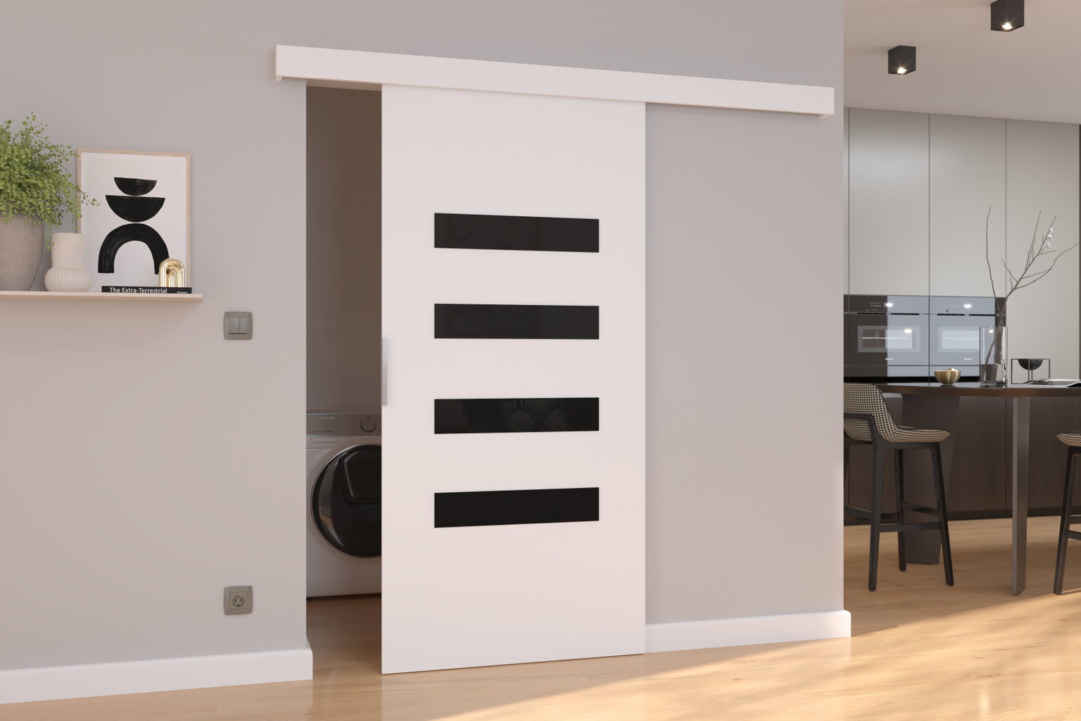 Stumdomos durys FORLI 96, 96 x 205 cm, balta/juoda-0